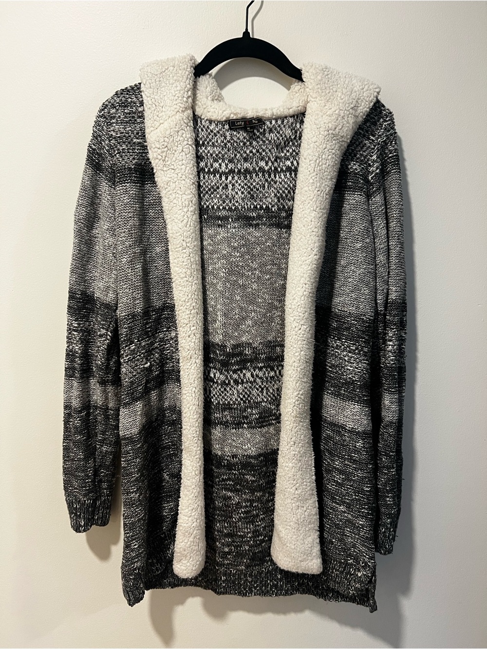 Cozy Hooded Knit Cardigan in Black & White